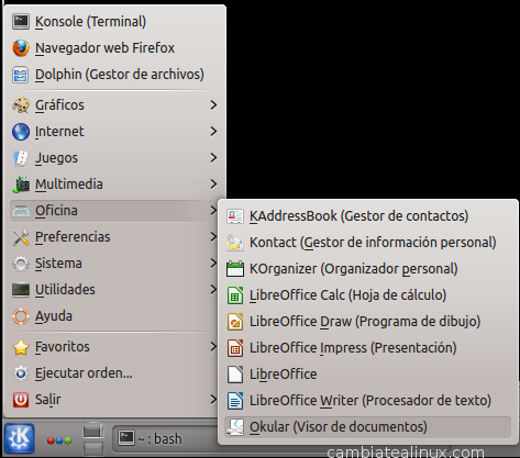 Inicio->Oficina->Okular visor de pds+fs