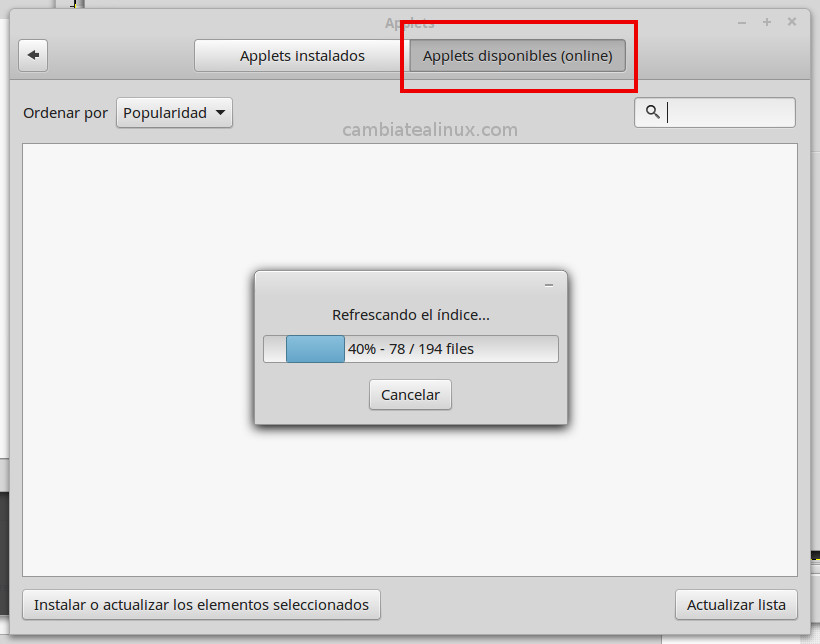 Configuración del sistema - applets disponibles