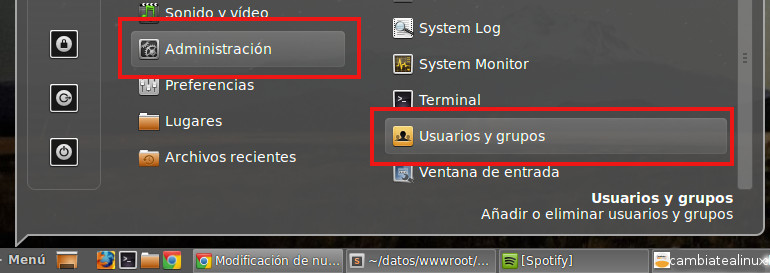 Menu Usuarios y Grupos