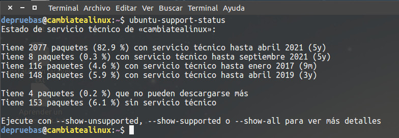 Soporte Ubuntu Informacion de soporte de los paquetes de ubuntu