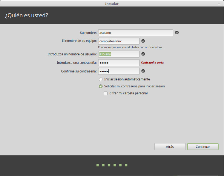 Instalacion de linux-mint-18-cinnamon Instalacion de linux-mint-18-cinnamon - datos de usuarios