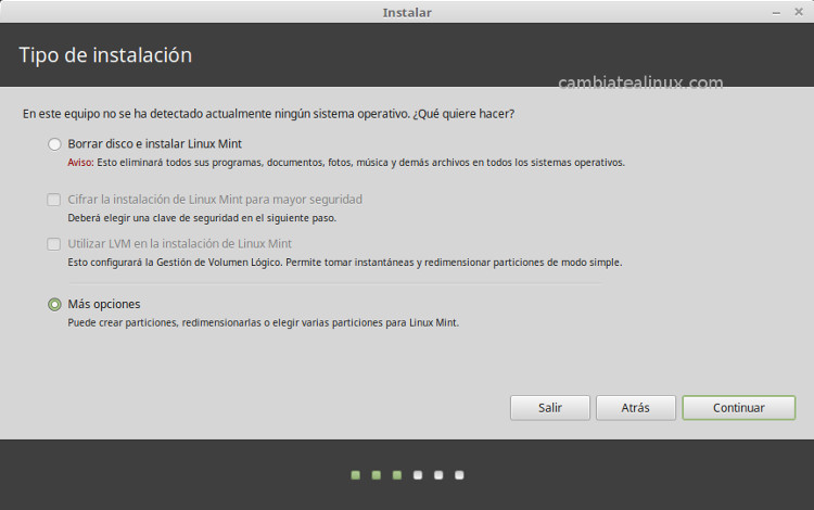 Instalacion de linux-mint-18-cinnamon Instalacion de linux-mint-18-cinnamon - Particionado del disco