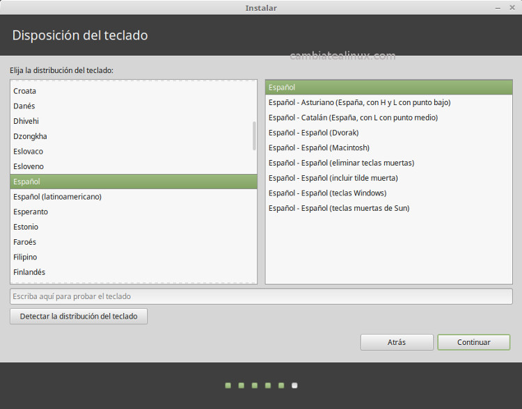 Instalacion de linux-mint-18-cinnamon - idioma del teclado