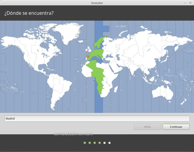 Instalacion de linux-mint-18-cinnamon - Seleccion del pais