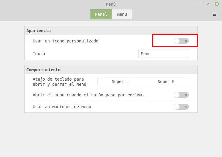 Configuracion del menu cinnamon Configuracion del menu cinnamon