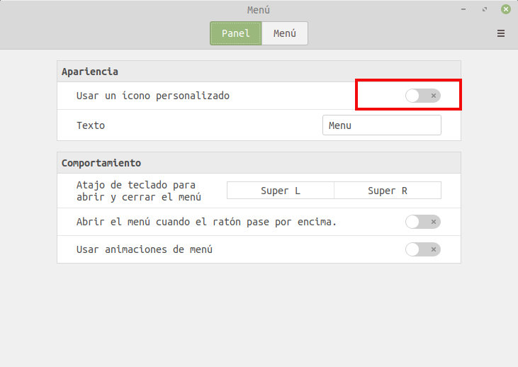 Configuracion del menu cinnamon