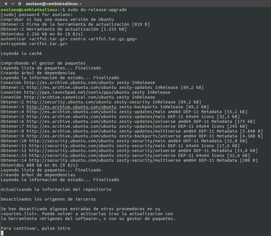 Actualizacion ubuntu 17.04 a 17.10 Actualizacion ubuntu 17.04 a 17.10