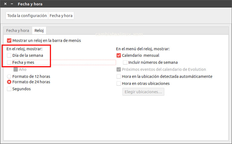 Panel de ubuntu Panel de ubuntu - configuración fecha y hora