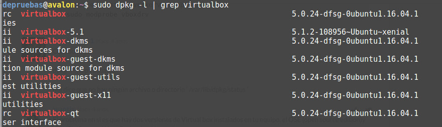 Listado de versiones de virtualbox