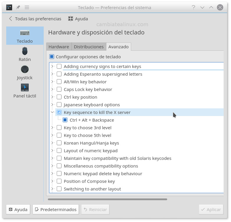 Preferencias del sistema - Dispositivos de entrada