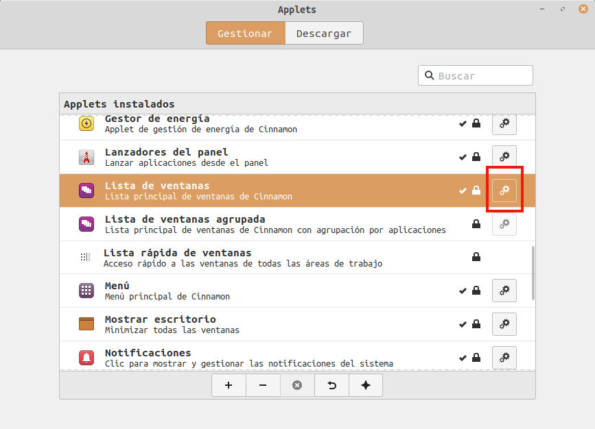 Applet lista de ventanas de Linux Mint