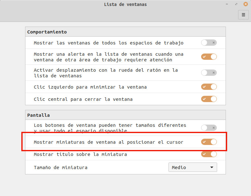 Applet lista de ventanas de Linux Mint