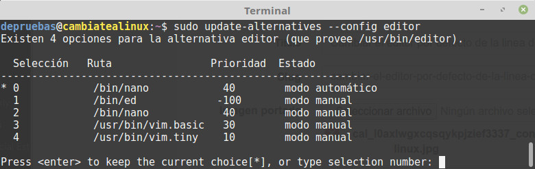 Cambiar el editor por defecto de la linea de comando Cambiar el editor por defecto de la linea de comando
