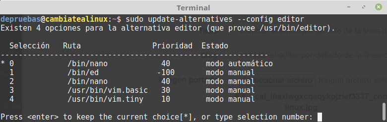 Cambiar el editor por defecto de la linea de comando