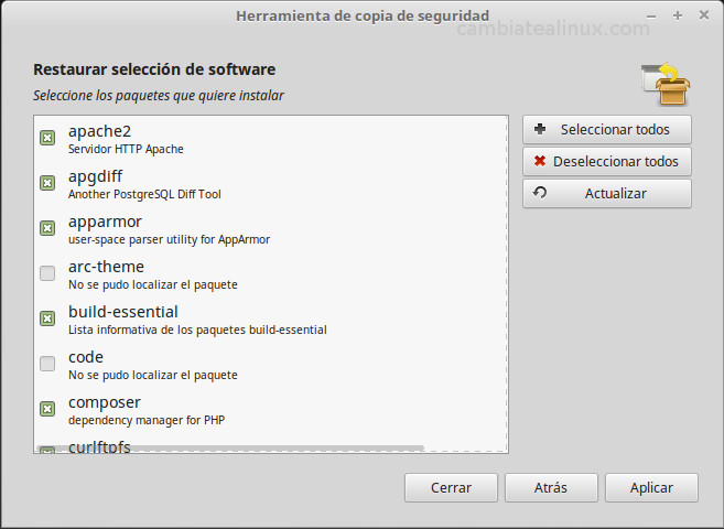 Herramienta de copia de seguridad Herramienta de copia de seguridad - restaurar aplicaciones
