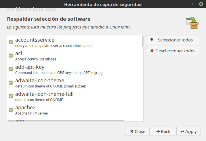 Herramienta de copia de seguridad Herramienta de copia de seguridad - seleccion de archivos