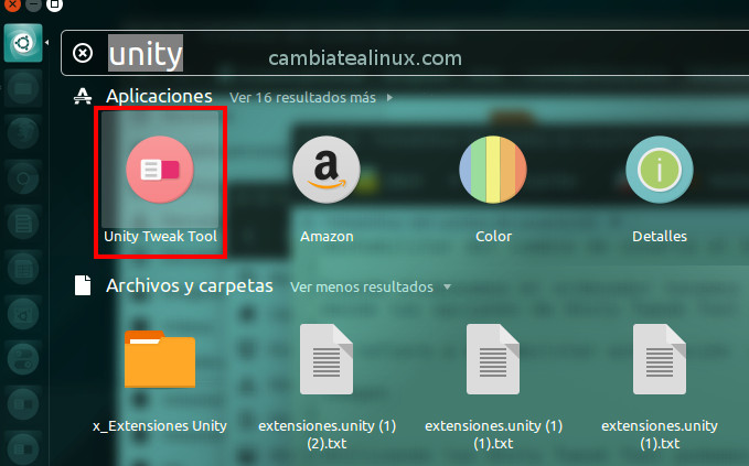 Buscar Unity Tweak Tool en el buscador del sistema