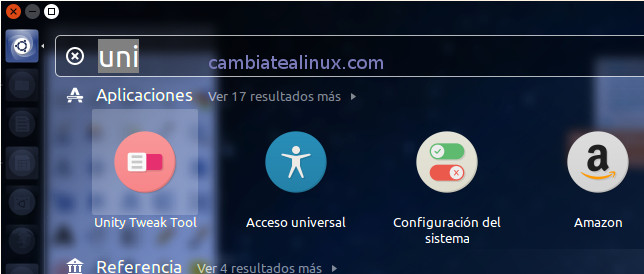 Menu de busquedas Menu de busquedas - Unity Tweak Tool