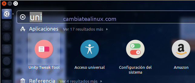 Menu de busquedas - Unity Tweak Tool