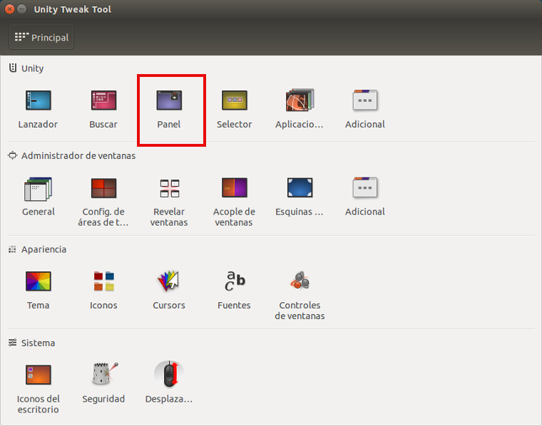 Unity Tweak Tool Unity Tweak Tool - Seleccionamos Panel
