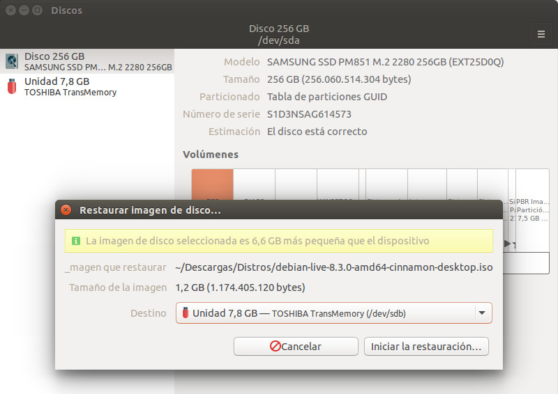 Grabar en disco USB Grabar la imagen el disco USB