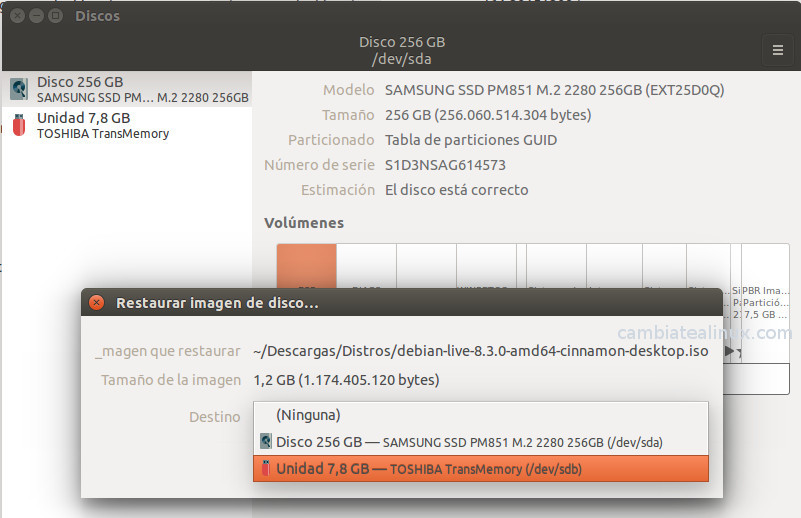 Seleccionar disco USB Seleccionar disco USB