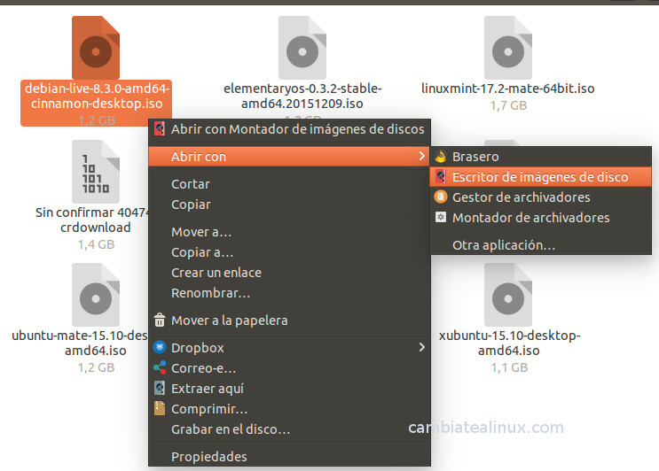 Seleccionar imagen para grabar en el USB