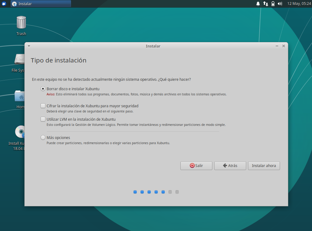Instalacion de xubuntu 18.04 - seleccion de particion Instalacion de xubuntu 18.04 - seleccion particion de instalacion