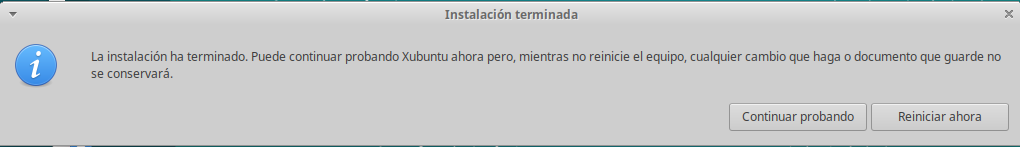 Instalacion de xubuntu 18.04 - fin de instalacion Instalacion de xubuntu 18.04 - fin de la instalacion