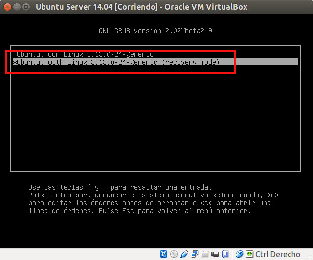 Opciones modo recovery