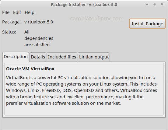 Fichero .deb virtualbox