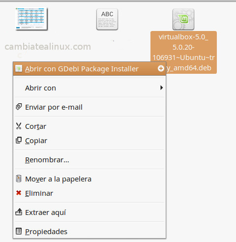 Fichero .deb virtualbox