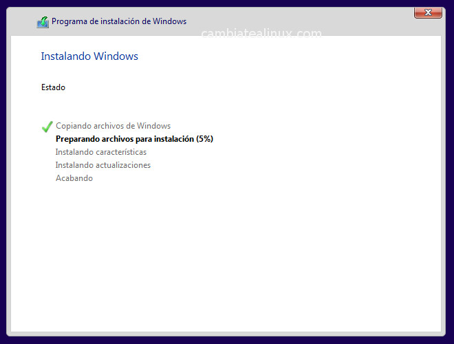 Inicio de la instalacion de windows 10