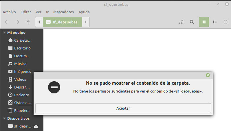 Error al compartir carpetas con VirtualBox Error al compartir carpetas con VirtualBox