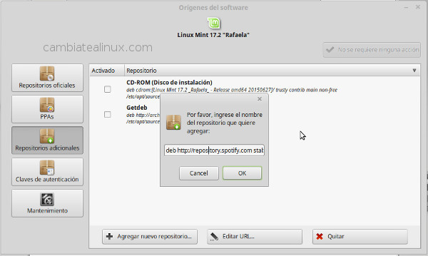 Instalación spotify desde el gestor de software