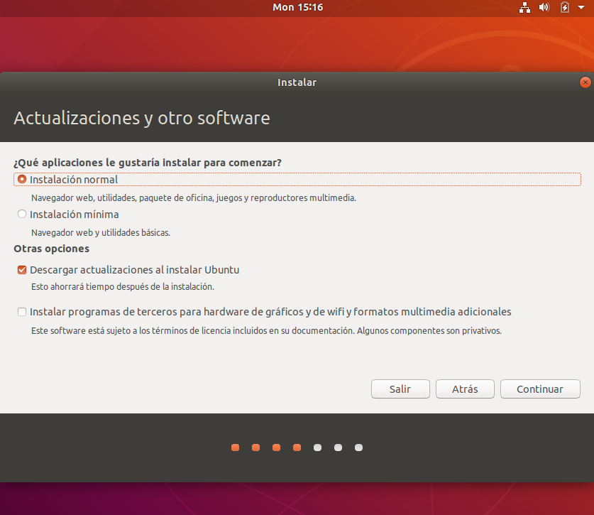 Instalacion de ubuntu 18.04 - seleccion de software de terceros Instalacion de ubuntu 18.04 - seleccion software de terceros