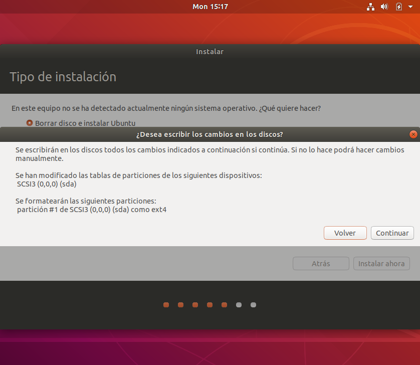Instalacion de ubuntu 18.04 - seleccion de particion Instalacion de ubuntu 18.04 - seleccion particion de instalacion