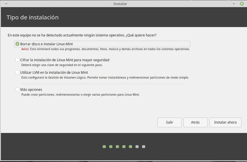 Instalacion de Linux Mint 19.1 XFCE -  Particiona del disco
