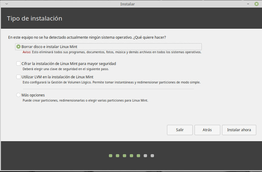 Instalacion de Linux Mint 19.1 XFCE - Particiona del disco Instalacion de Linux Mint 19.1 XFCE - Particiona del disco