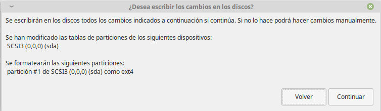 Instalacion de Linux Mint 19.1 XFCE -  Particiona del disco - escritura