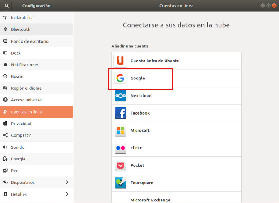 Menu configuracion - Cuentas en linea Menu configuracion - Cuentas en linea