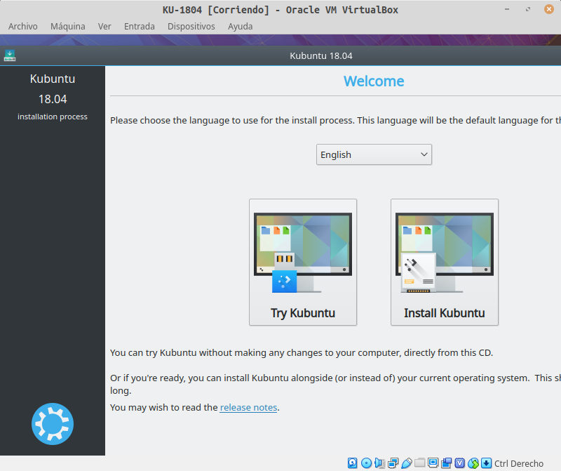 Virtualbox pantalla instalacion