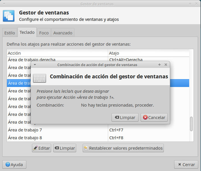 Preferencias del sistema - Gestor de ventanas - teclado Preferencias del sistema - Gestor de ventanas -teclado
