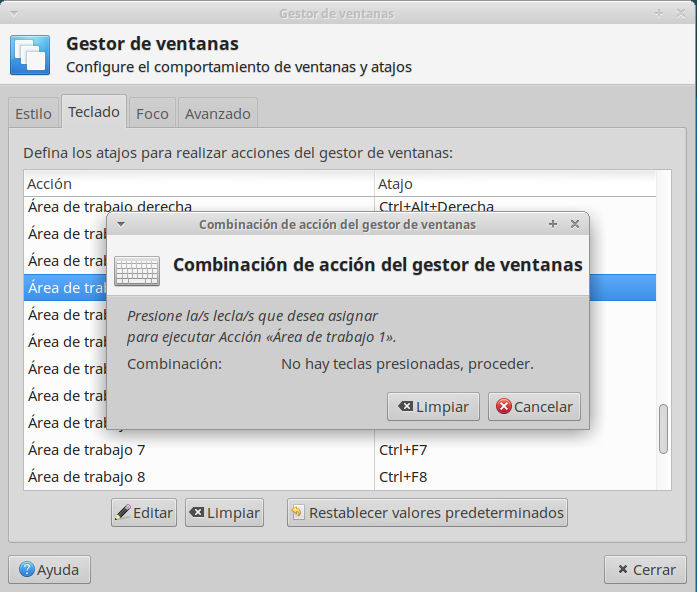 Preferencias del sistema - Gestor de ventanas -teclado