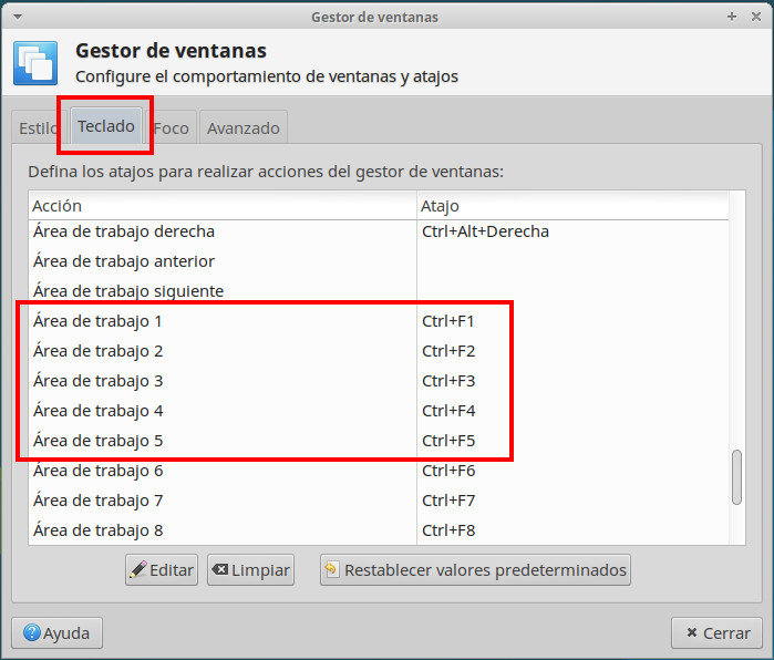 Preferencias del sistema - Gestor de ventanas 