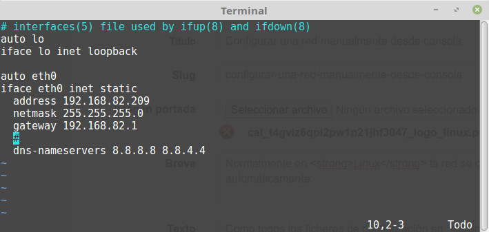Editar el fichero interfaces Editar el fichero interfaces