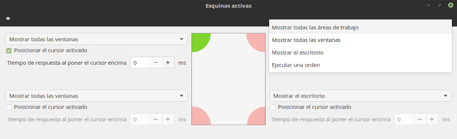 Configuracion del sistema - esquinas activas Configuracion del sistema - esquinas activas
