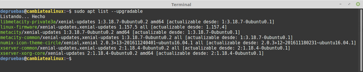 Lista de paquetes a actualizar Lista de paquetes a actualizar