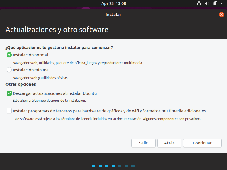Instalacion de ubuntu 19.04 - seleccion de software de terceros Instalacion de ubuntu 19.04 - seleccion software de terceros