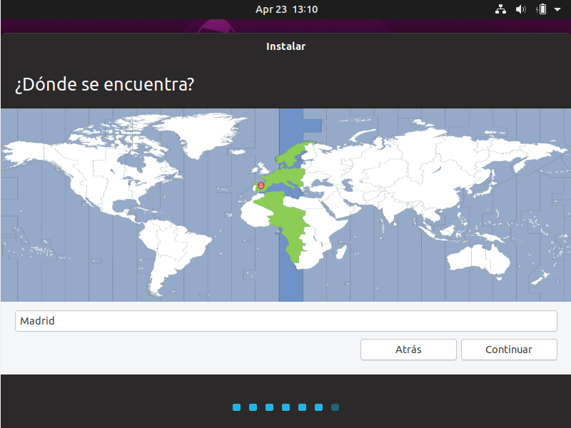Instalacion de ubuntu 19.04 - seleccion de pais Instalacion de ubuntu 19.04 - seleccion pais